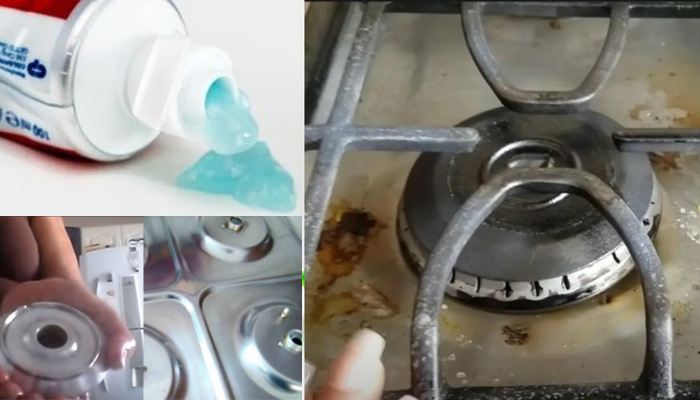 Mistura de pasta de dente, vinagre para dar brilho no fogão
